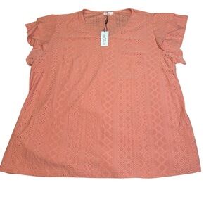 NEW In'Voland Women's Ruffle Sleeve Short Sleeve Blouse Size 22W Peach Coral